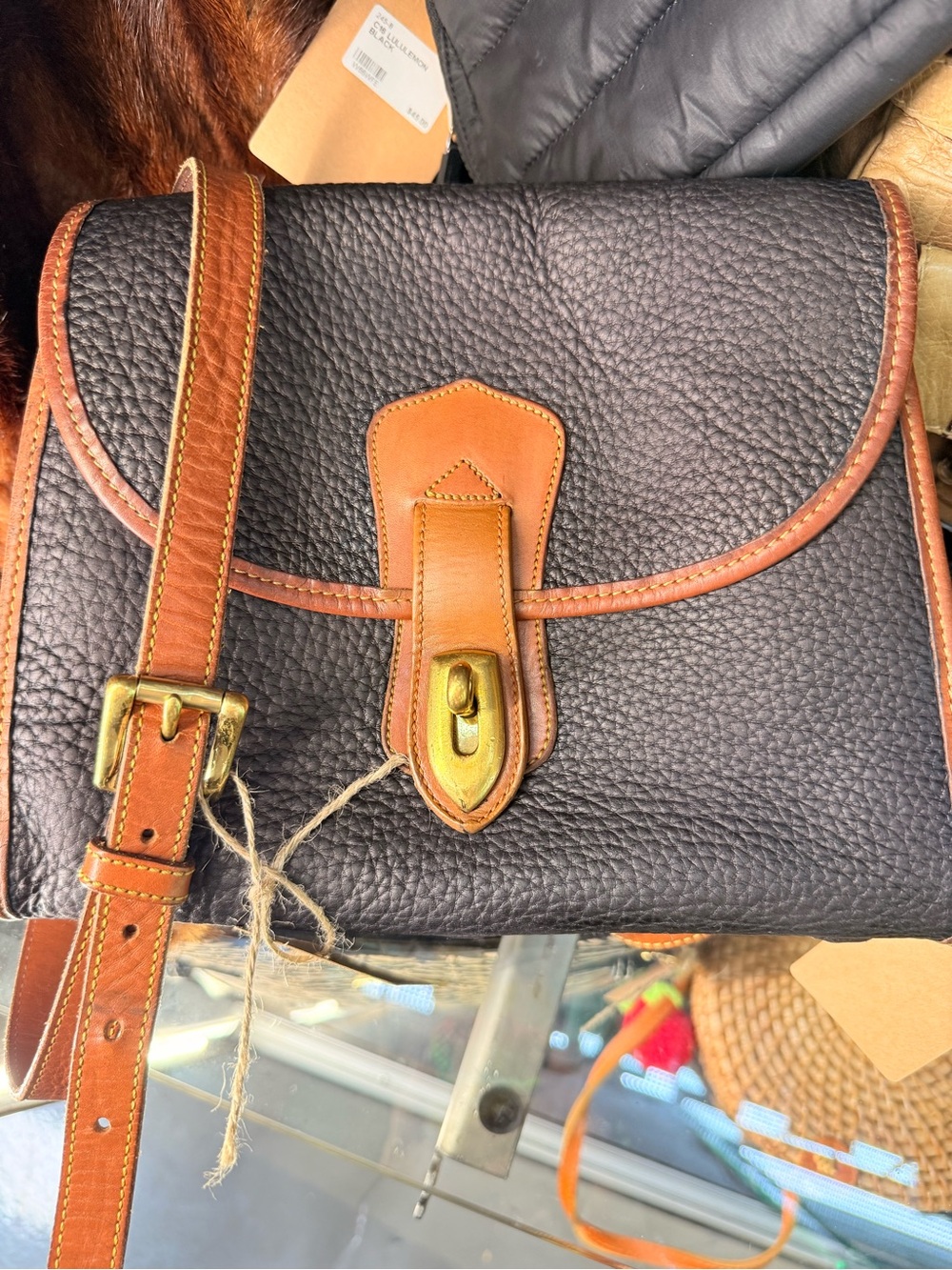 Dooney & Bourke Black Pebbled Leather Crossbody with Tan Trim